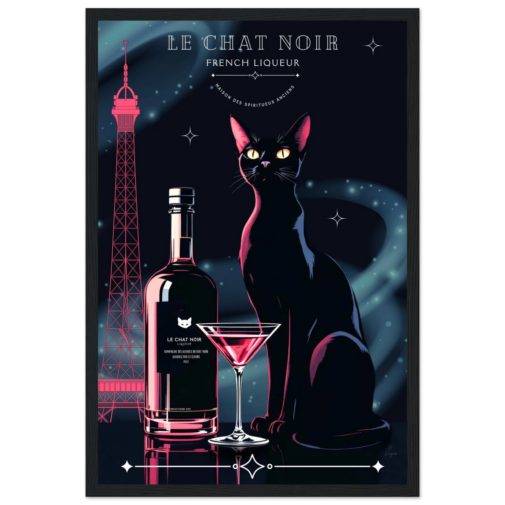 Art Deco Le Chat Noir French Black Cat Art Print 30x45 cm 12x18″ Premium Matte Paper Wooden Framed Poster Black frame
