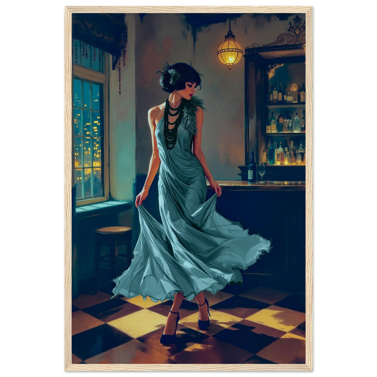 1920s Flapper Speakeasy Art Print 40x60 cm 16x24″ Museum-Quality Matte Paper Wooden Framed Poster Light Wood Frame