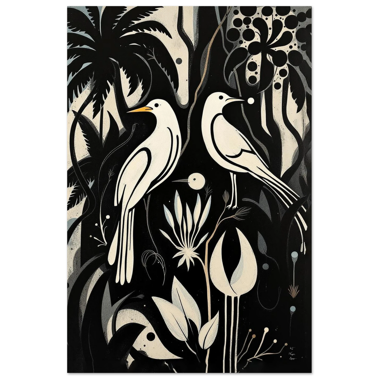Black & White Minimalist Bird Art Print No Frame 60x90 cm 24x36″ Premium Matte Paper Poster