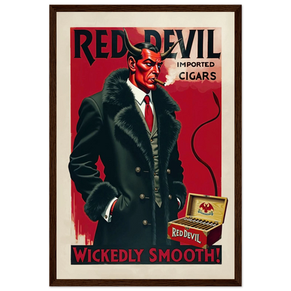Red Devil 1920s Art Deco Cigar Art Print 30x45 cm 12x18″ Classic Matte Paper Wooden Framed Poster Dark Brown Wood Frame