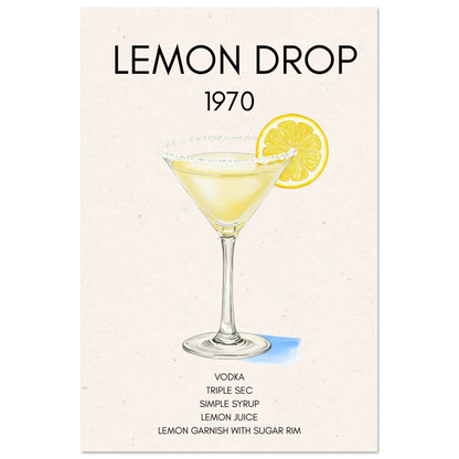 Lemon Drop Martini Cocktail Bar Art Print No Frame 60x90 cm 24x36″ Classic Matte Paper Poster
