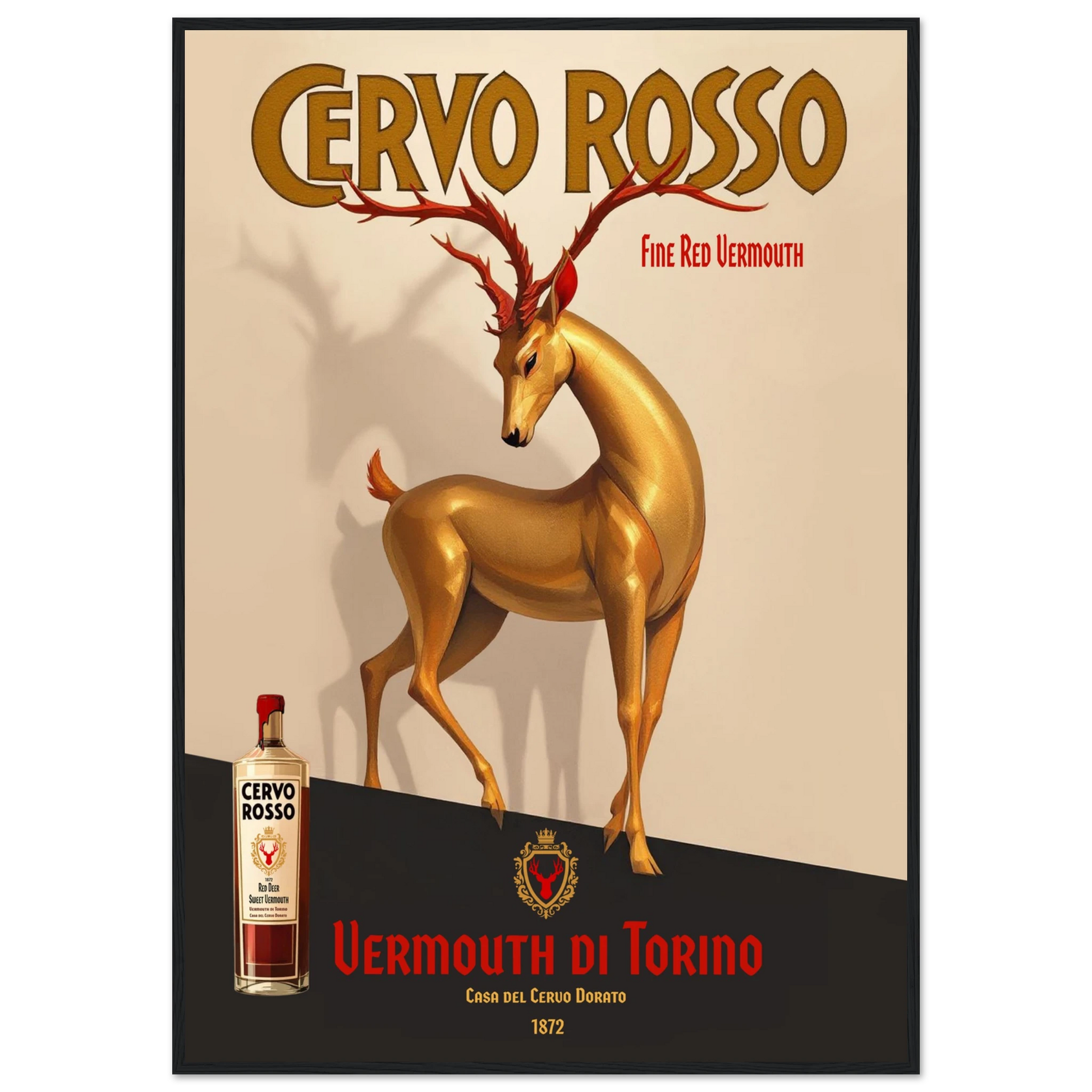 Art Deco Golden Deer Cocktail Bar Poster Print 70x100 cm 28x40″ Premium Matte Paper Wooden Framed Poster Black Wood Frame