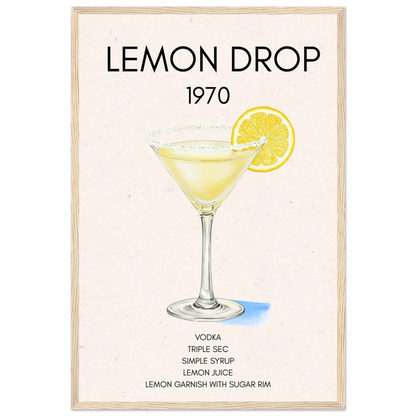 Lemon Drop Martini Cocktail Bar Art Print Light Wood Frame 40x60 cm 16x24″ Premium Matte Paper Wooden Framed Poster
