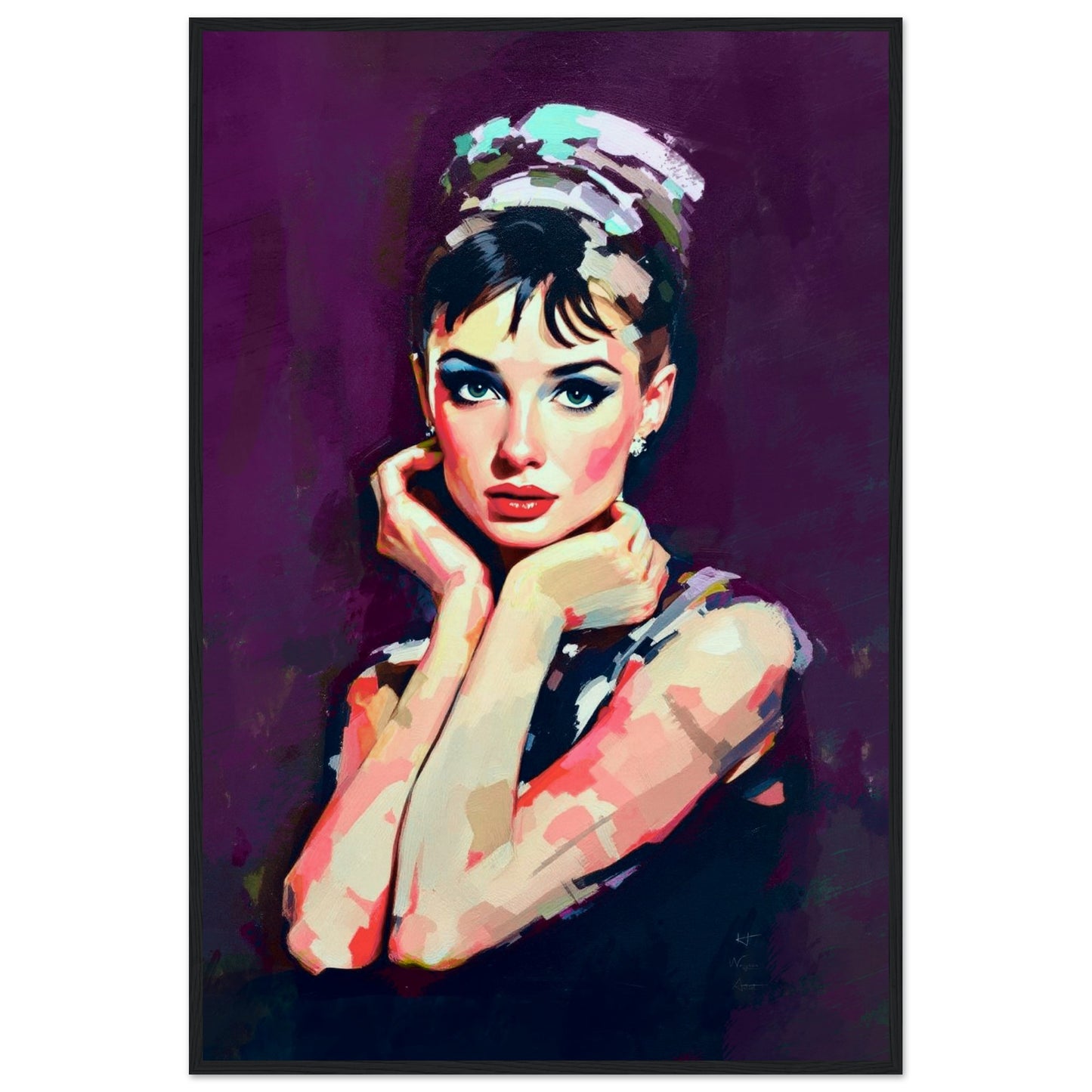 Audrey Hepburn Painting Art Print 60x90 cm 24x36″ Museum-Quality Matte Framed Poster Black Wood frame