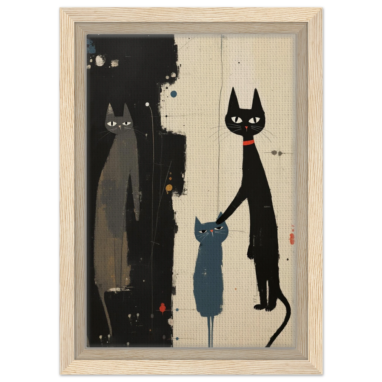 Abstract Cat Family Art Poster Print Light Wood Frame 20x30 cm 8x12″ Framed Canvas
