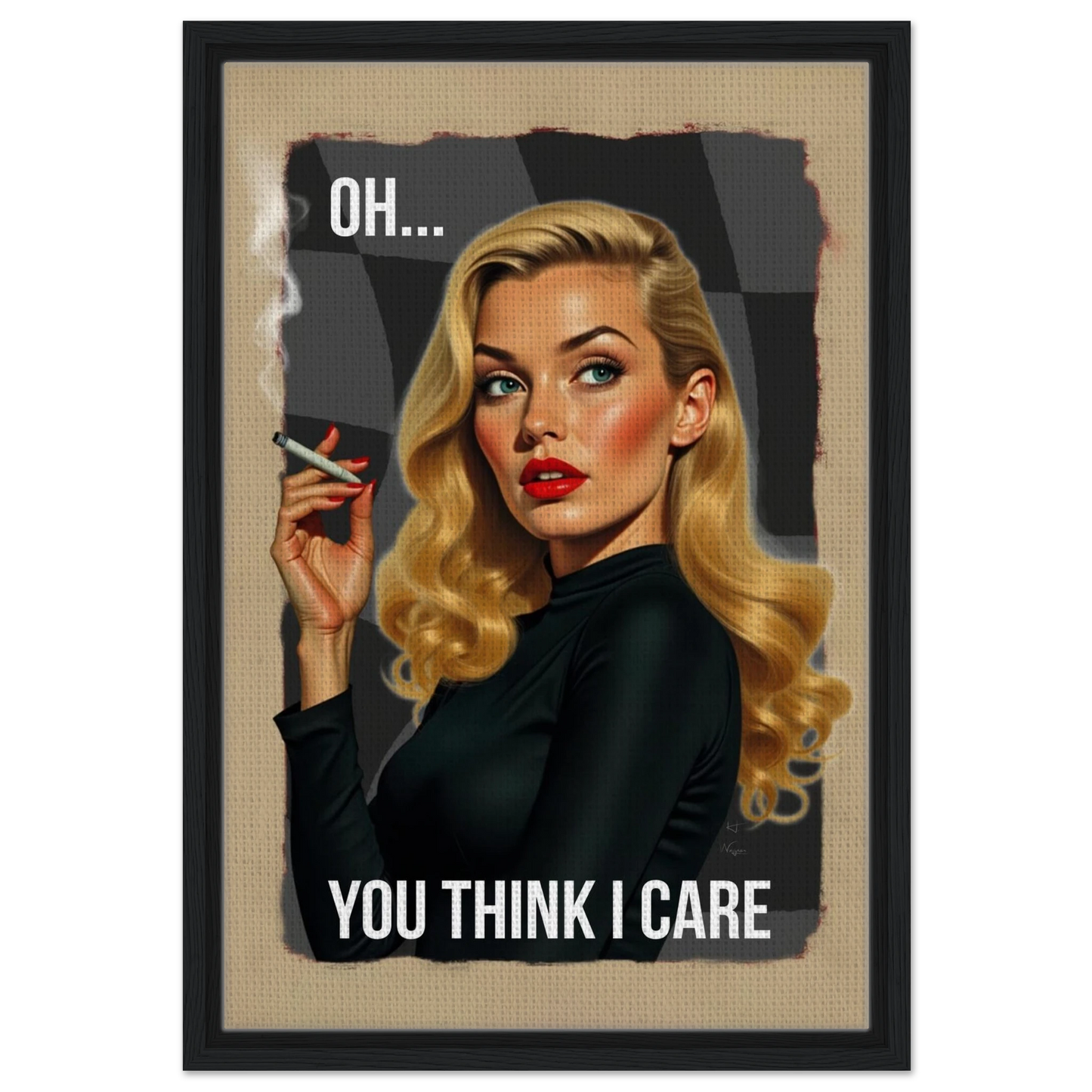 Retro Blonde Bombshell Funny Quote Art Print Black Wood Frame 40x60 cm 16x24″ Framed Canvas