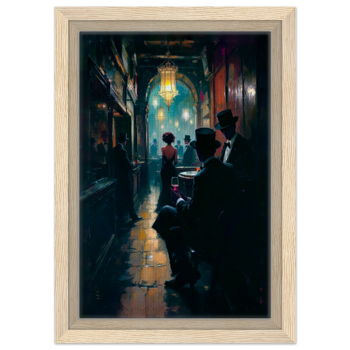 Prohibition Speakeasy Art Deco Print Light Wood Frame 20x30 cm 8x12″ Framed Canvas