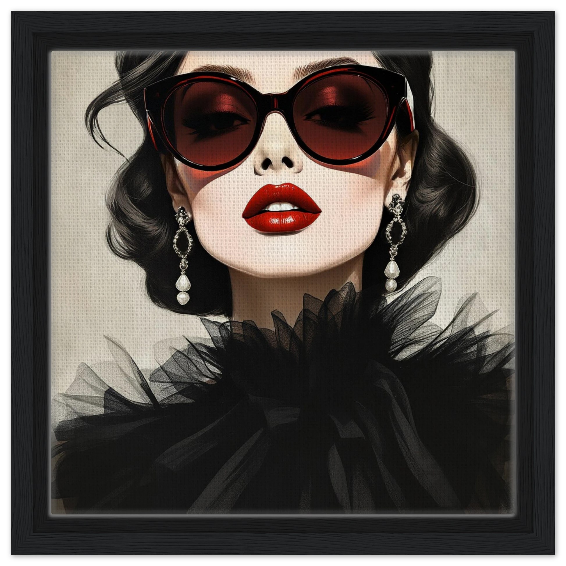 Paris Glam 80s Fashion Model Art Print 30x30 cm 12x12″ Framed Canvas
