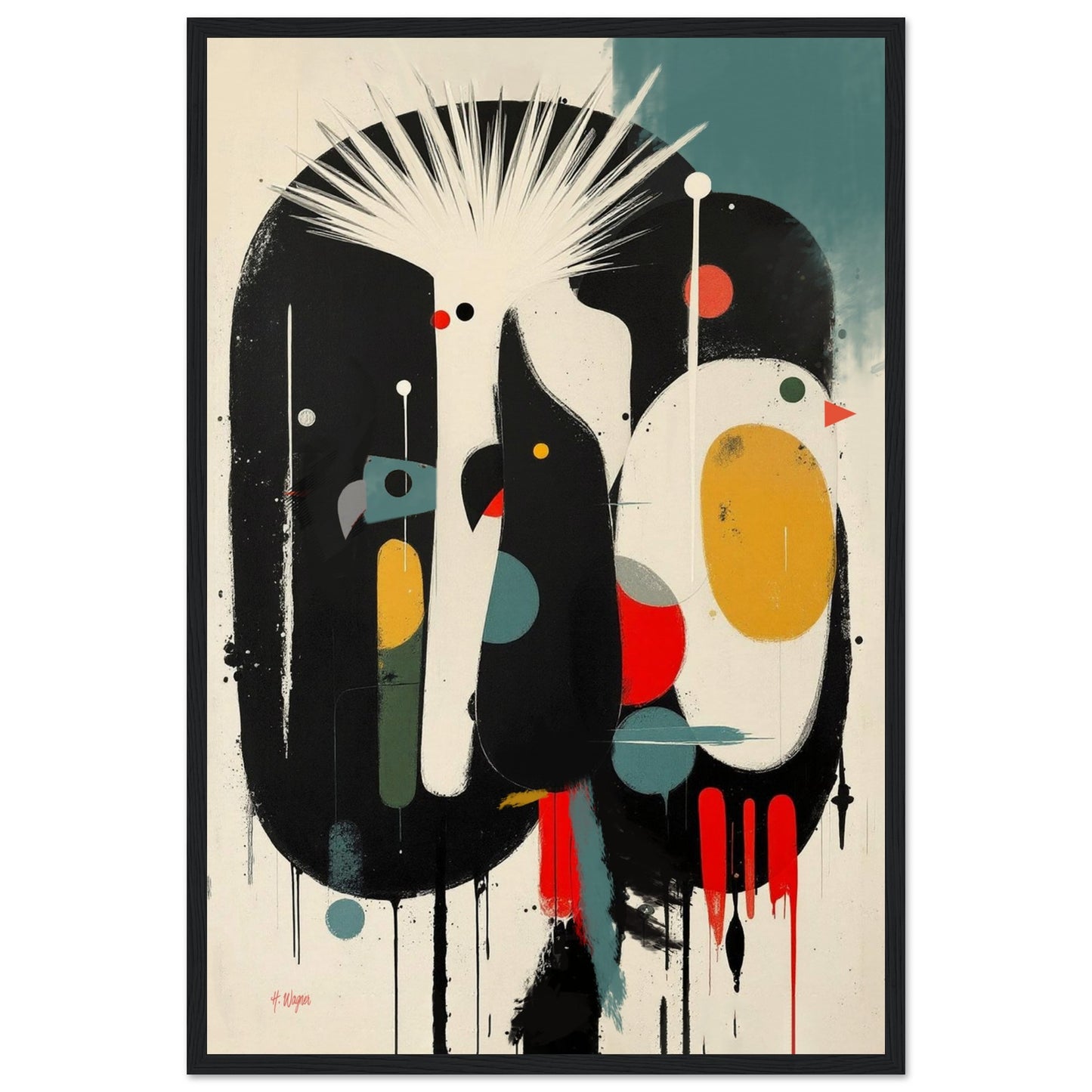 Modern Cockatoo Bird Art Poster Print - Framed Tropical Mid- Century Wall Decor Black Wood Frame 40x60 cm 16x24″ Museum-Quality Matte Framed Poster