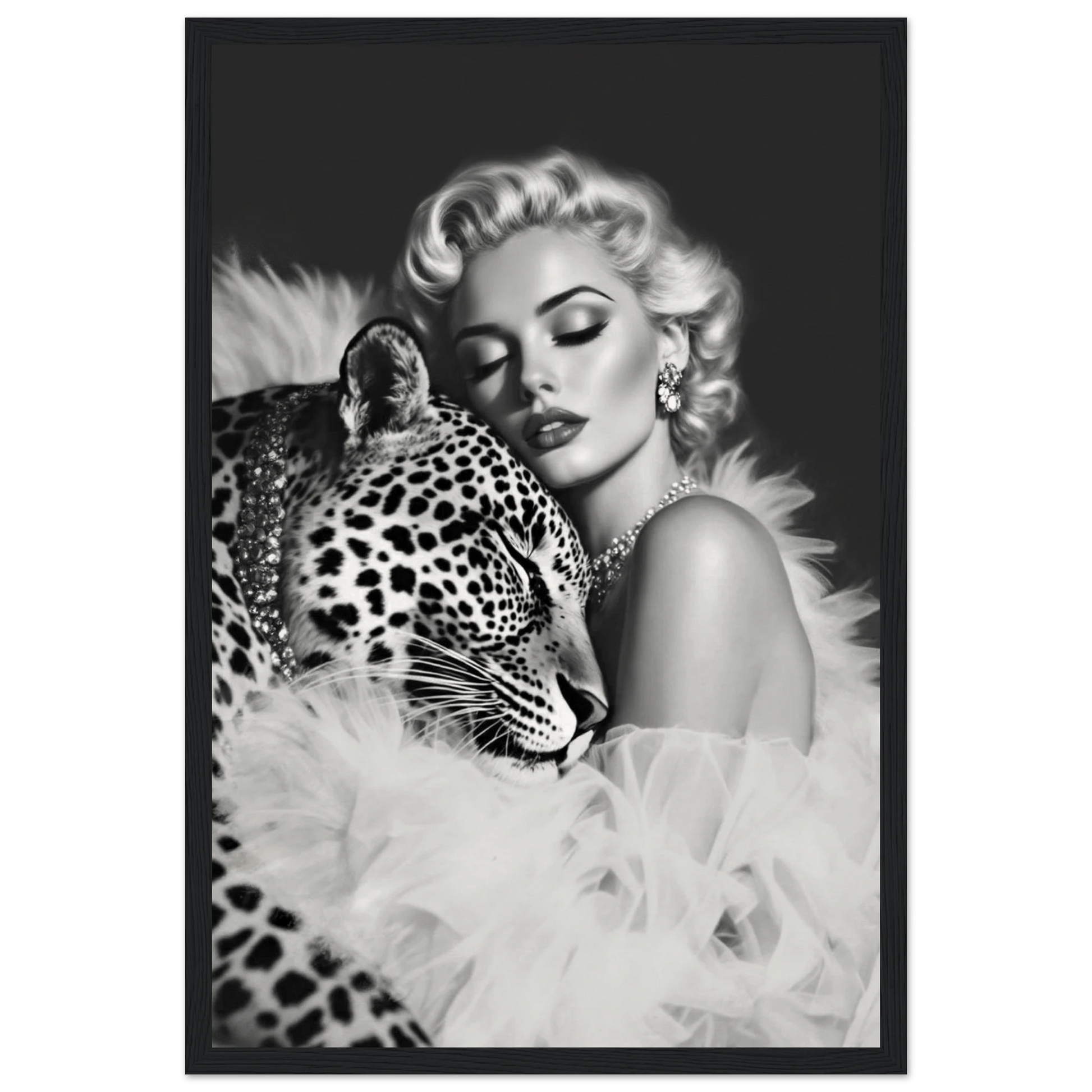 Marilyn Monroe Glam Leopard Art Print Black Wood Frame 30x45 cm 12x18″ Museum-Quality Matte Paper Wooden Framed Poster