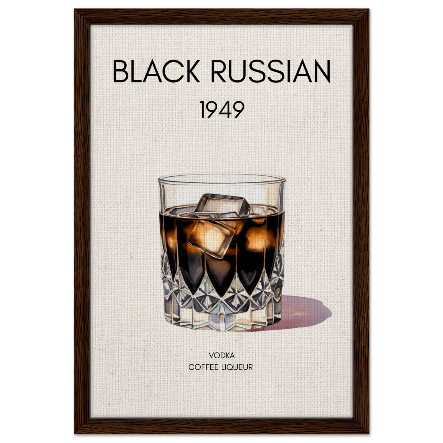 Black Russian Cocktail Bar Art Poster Print Dark Brown Wood Frame 40x60 cm 16x24″ Framed Canvas