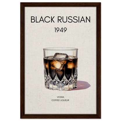 Black Russian Cocktail Bar Art Print Dark Brown Wood Frame 40x60 cm 16x24″ Framed Canvas