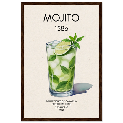 Mojito Cocktail Bar Art Print Dark Brown Wood Frame 30x45 cm 12x18″ Museum-Quality Matte Paper Wooden Framed Poster