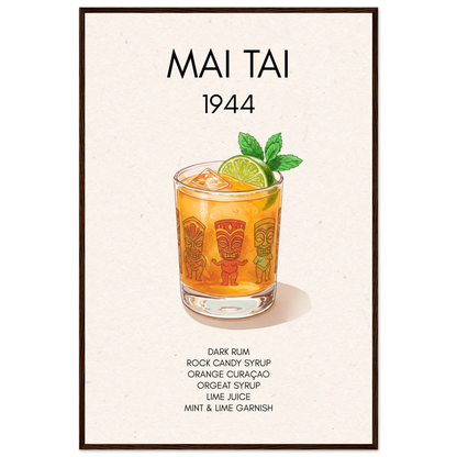 Mai Tai Tropical Cocktail Bar Poster Print Dark Brown Wood Frame 60x90 cm 24x36″ Classic Matte Paper Wooden Framed Poster