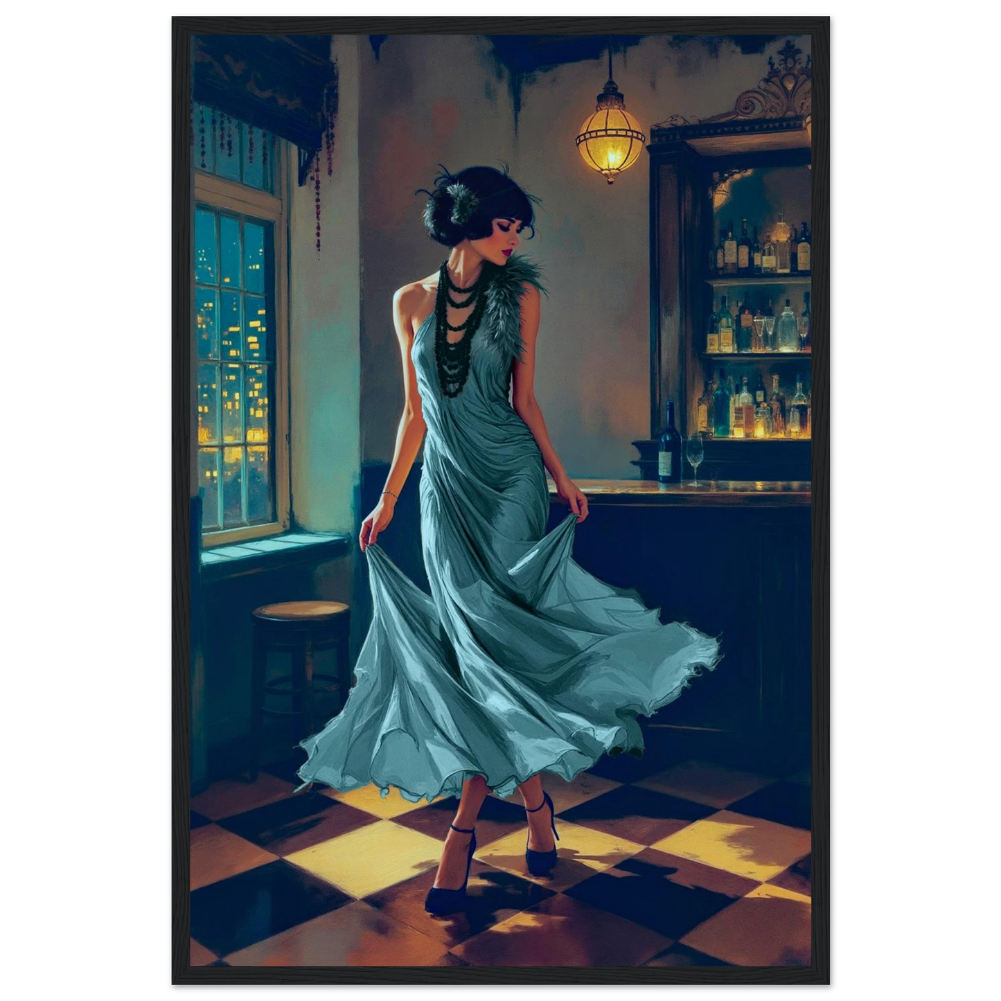 1920s Flapper Speakeasy Art Print 40x60 cm 16x24″ Premium Matte Paper Wooden Framed Poster Black Wood Frame