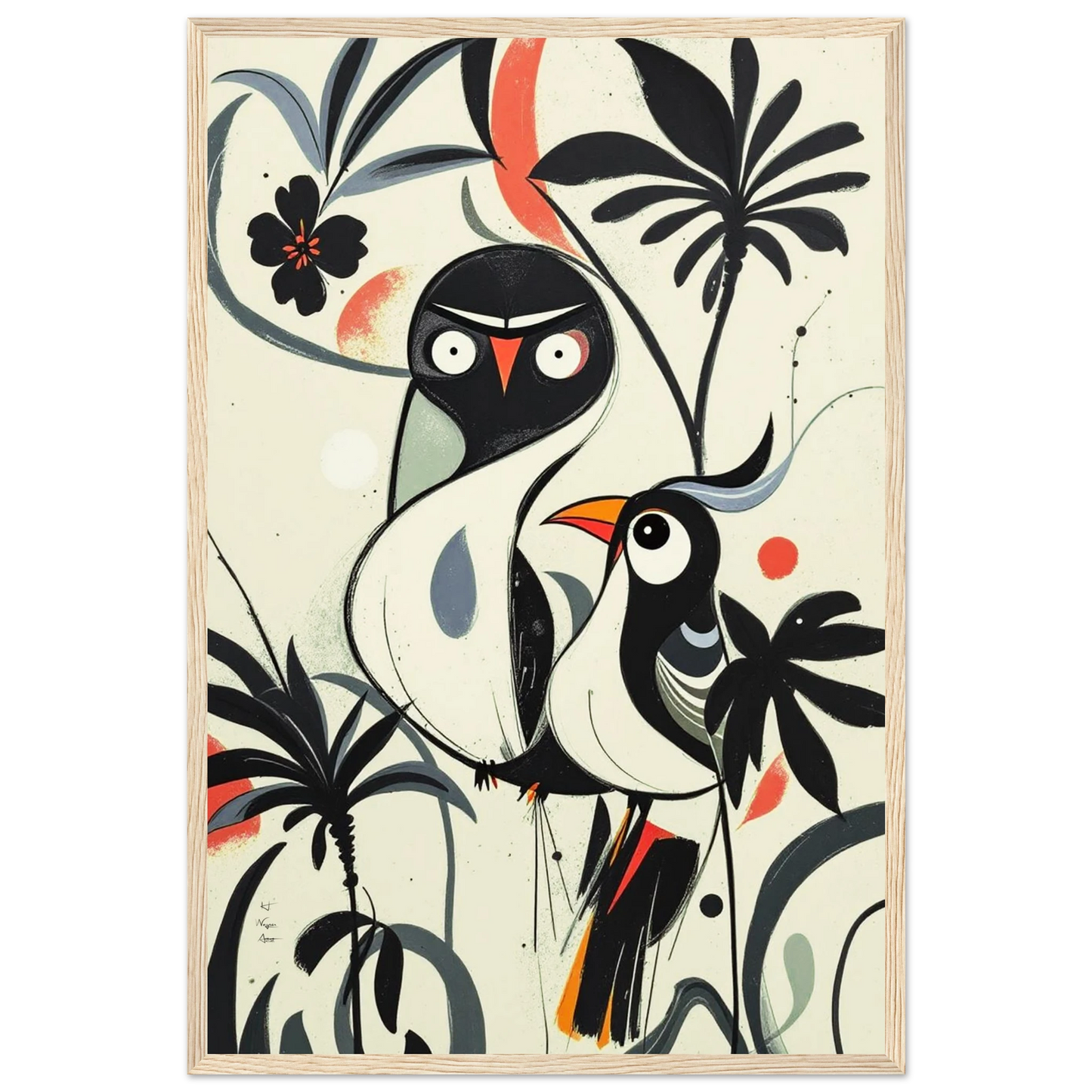 Abstract Bird Modern Tropical Art Print Light Wood Frame 40x60 cm 16x24″ Premium Matte Paper Wooden Framed Poster