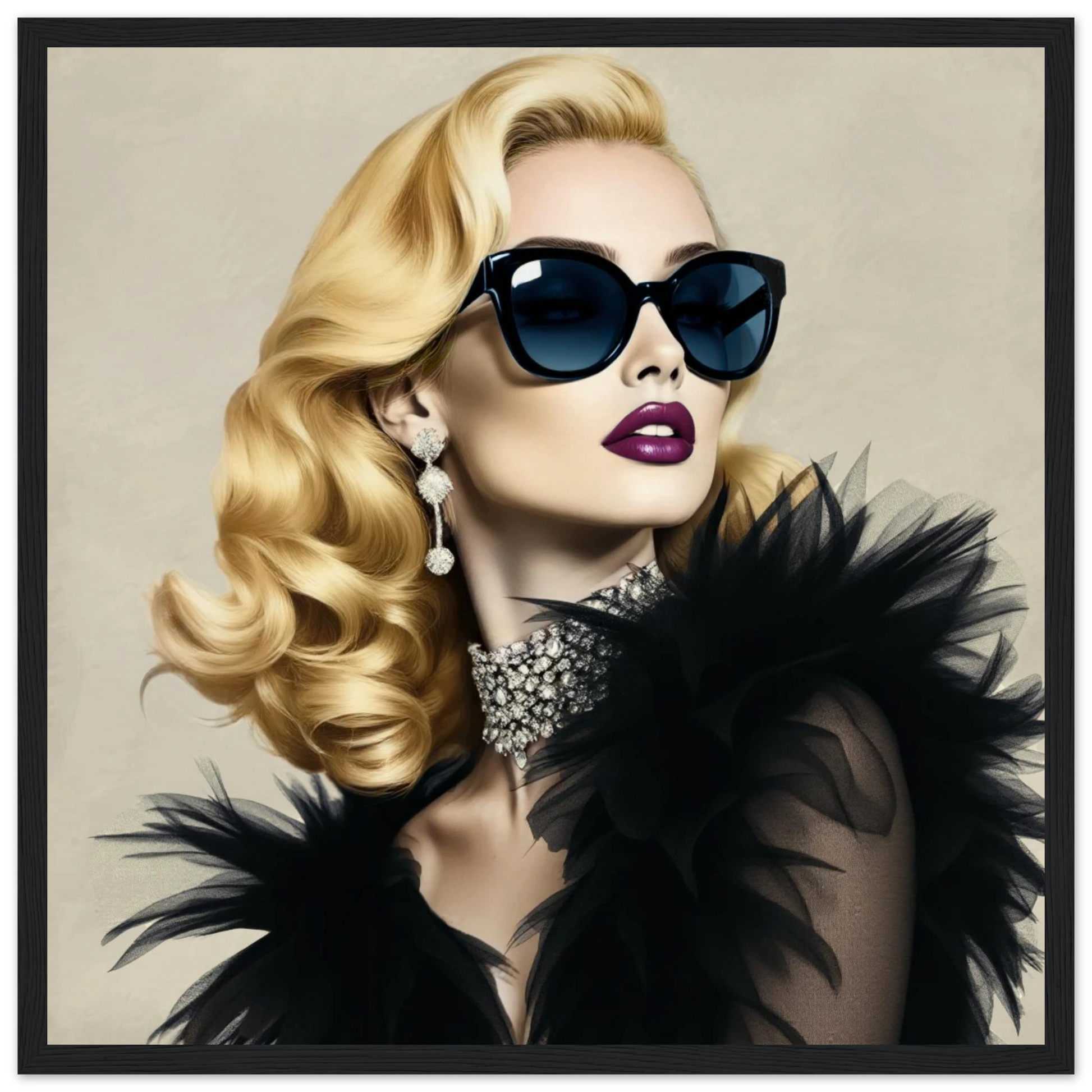 Blonde Bombshell Fashion Model Art Print 40x40 cm 16x16″ Museum-Quality Matte Paper Wooden Framed Poster