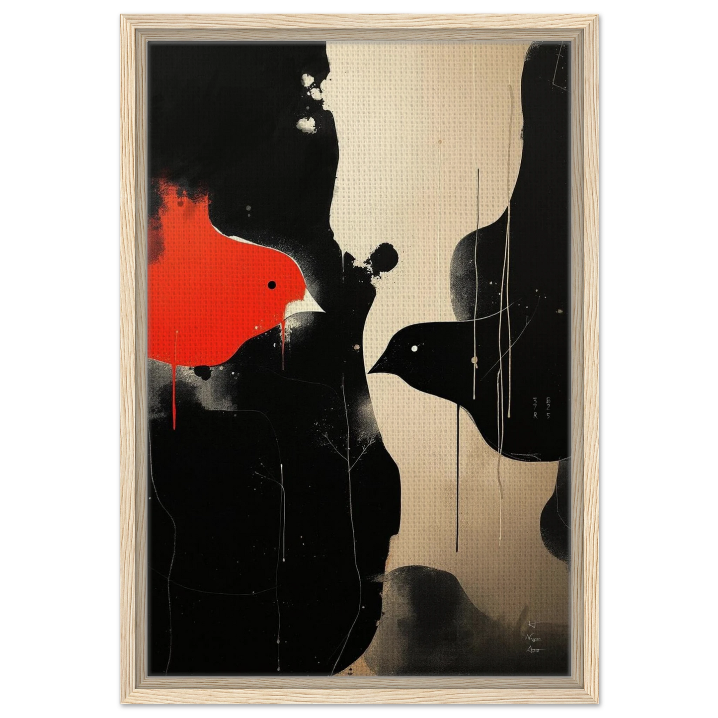 Abstract Bird Minimalist Fine Art Print 40x60 cm 16x24″ Framed Canvas Light Wood Frame