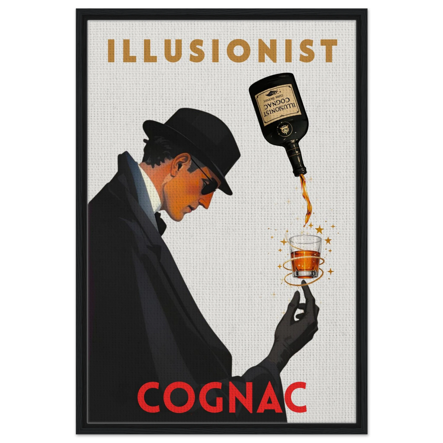 Vintage Cognac Cocktail Bar Poster Print 60x90 cm 24x36″ Framed Canvas Black Wood Frame