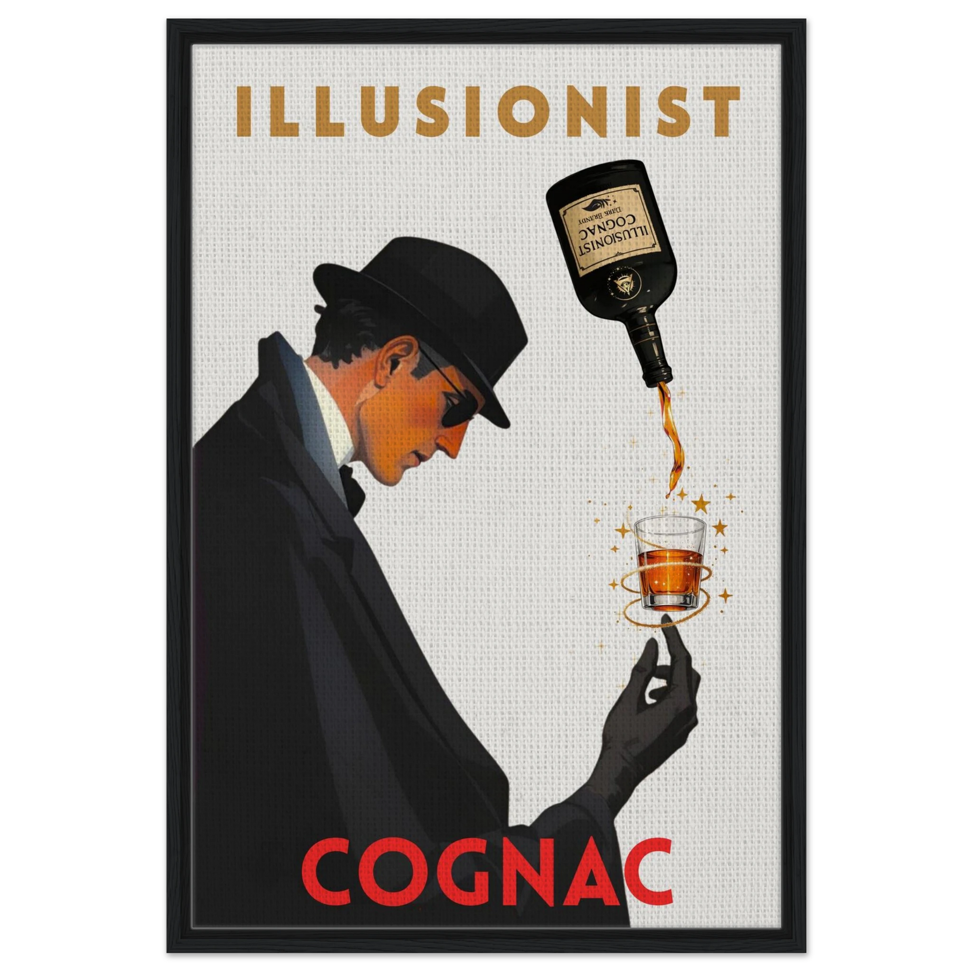 Vintage Illusionist Cognac Cocktail Bar Poster Print 60x90 cm 24x36″ Framed Canvas Black Wood Frame