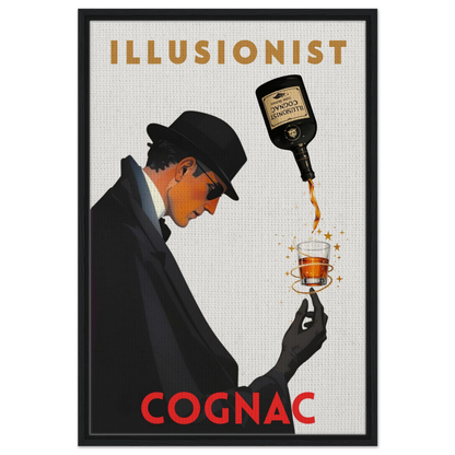Vintage Illusionist Cognac Cocktail Bar Poster Print 60x90 cm 24x36″ Framed Canvas Black Wood Frame