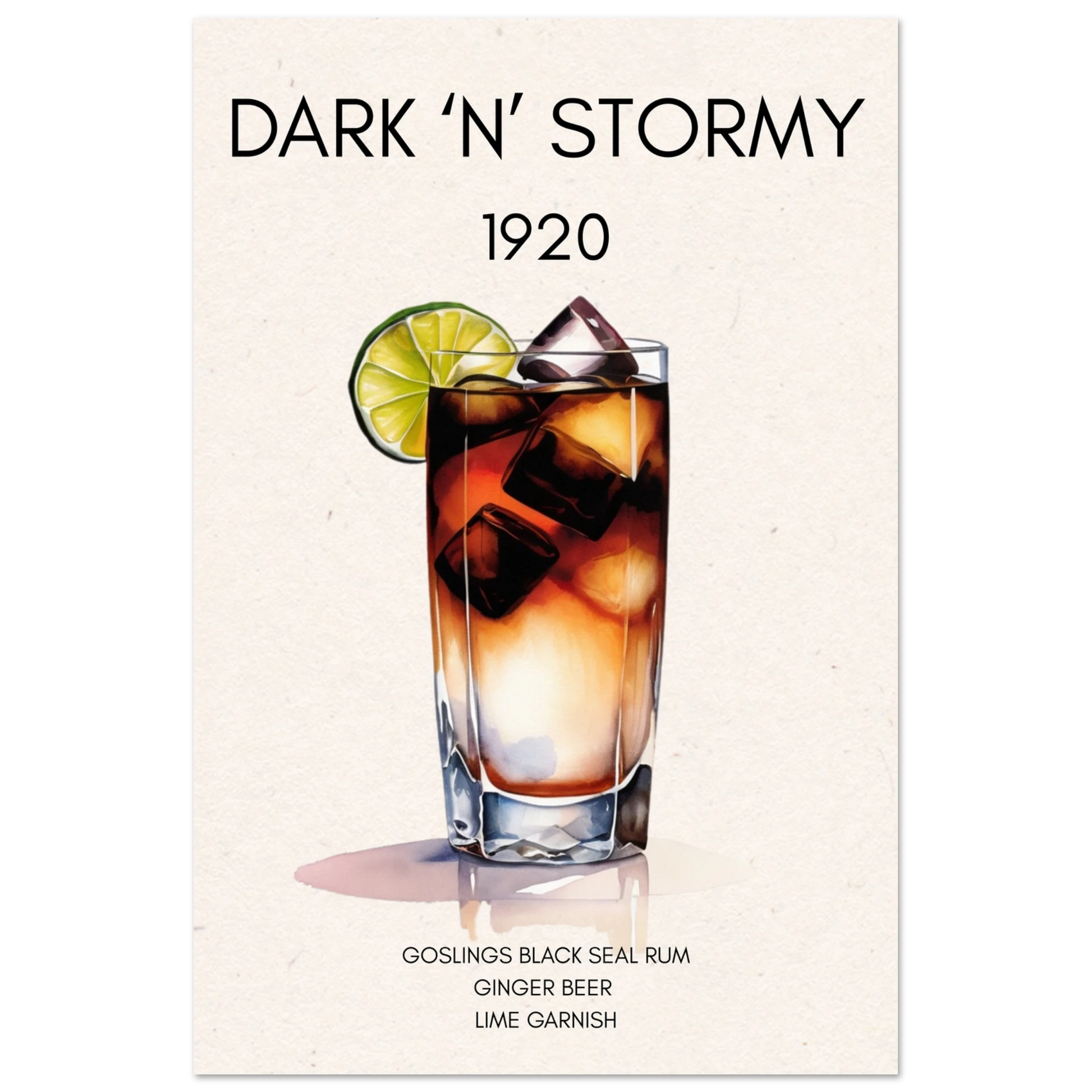 Dark n Stormy Cocktail Drink Bar Art Print No Frame 30x45 cm 12x18″ Classic Matte Paper Poster