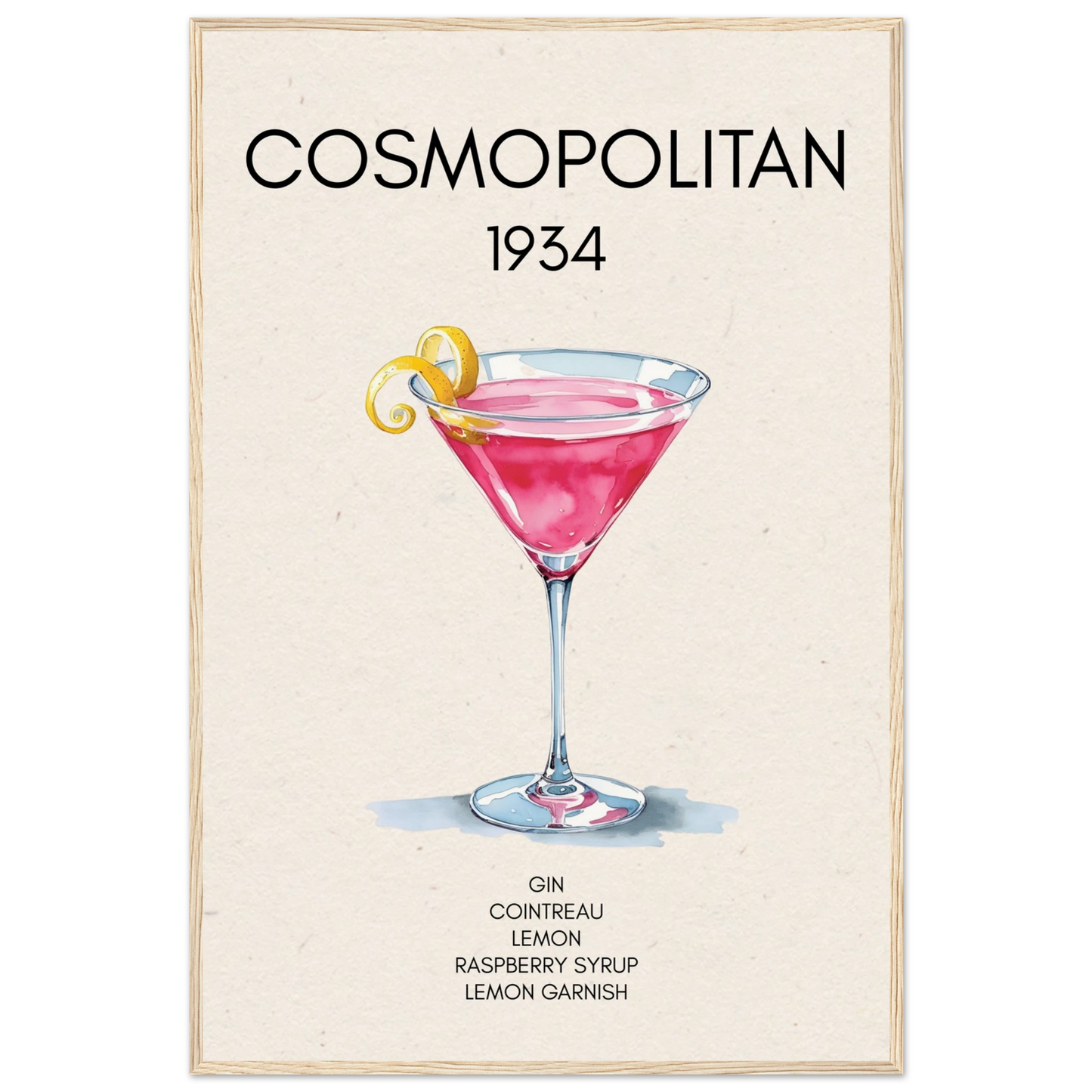 Cosmopolitan Cocktail Bar Poster Print Light Wood Frame 60x90 cm 24x36″ Museum-Quality Matte Paper Wooden Framed Poster