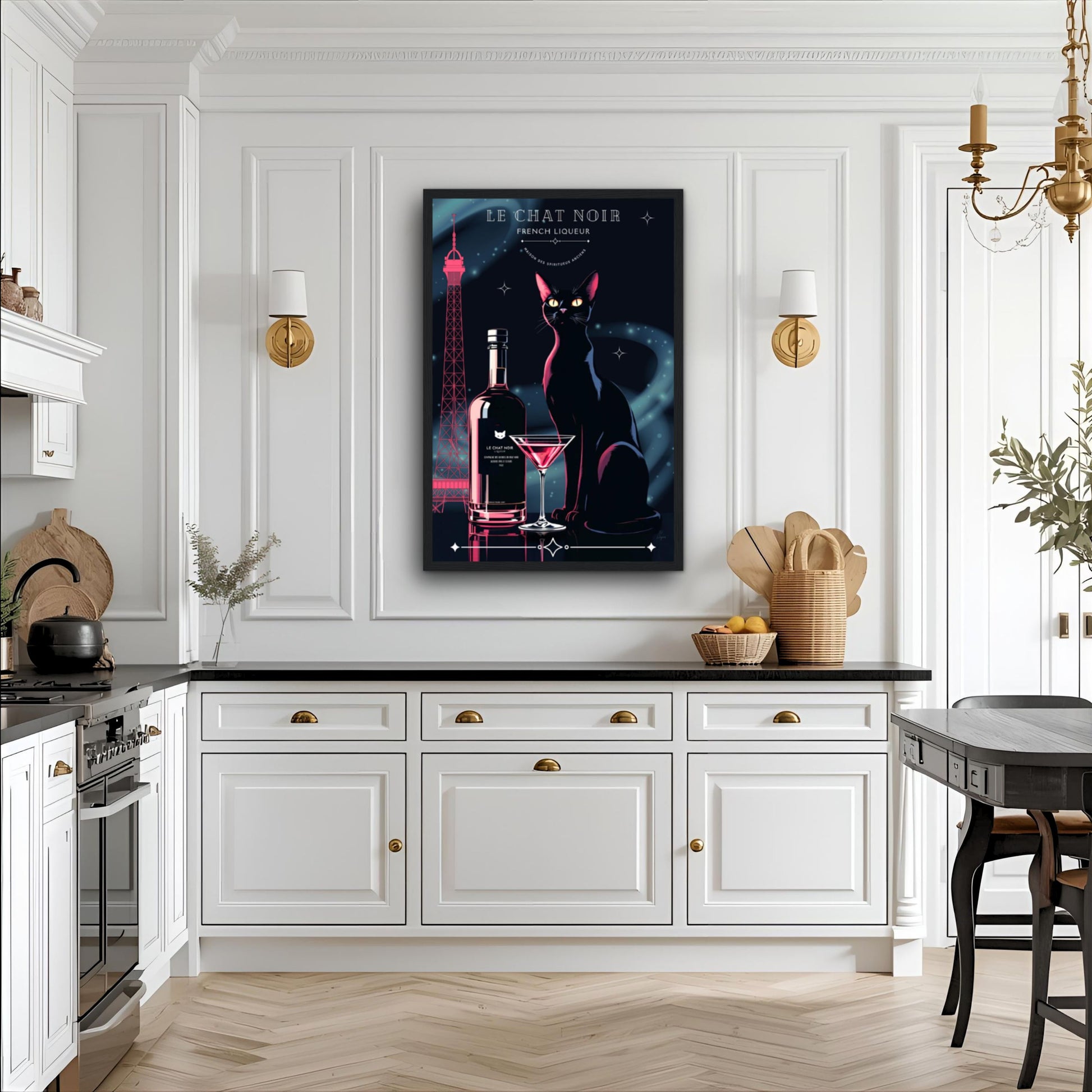 Art Deco Le Chat Noir French Black Cat Art Print 30x45 cm 12x18″ Museum-Quality Matte Paper Wooden Framed Poster White frame