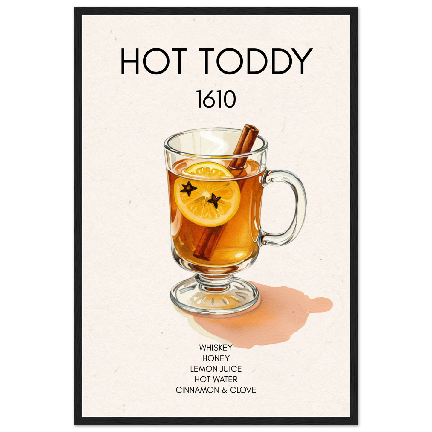 Hot Toddy Cocktail Bar Art Print Black Wood Frame 40x60 cm 16x24″ Premium Matte Paper Wooden Framed Poster
