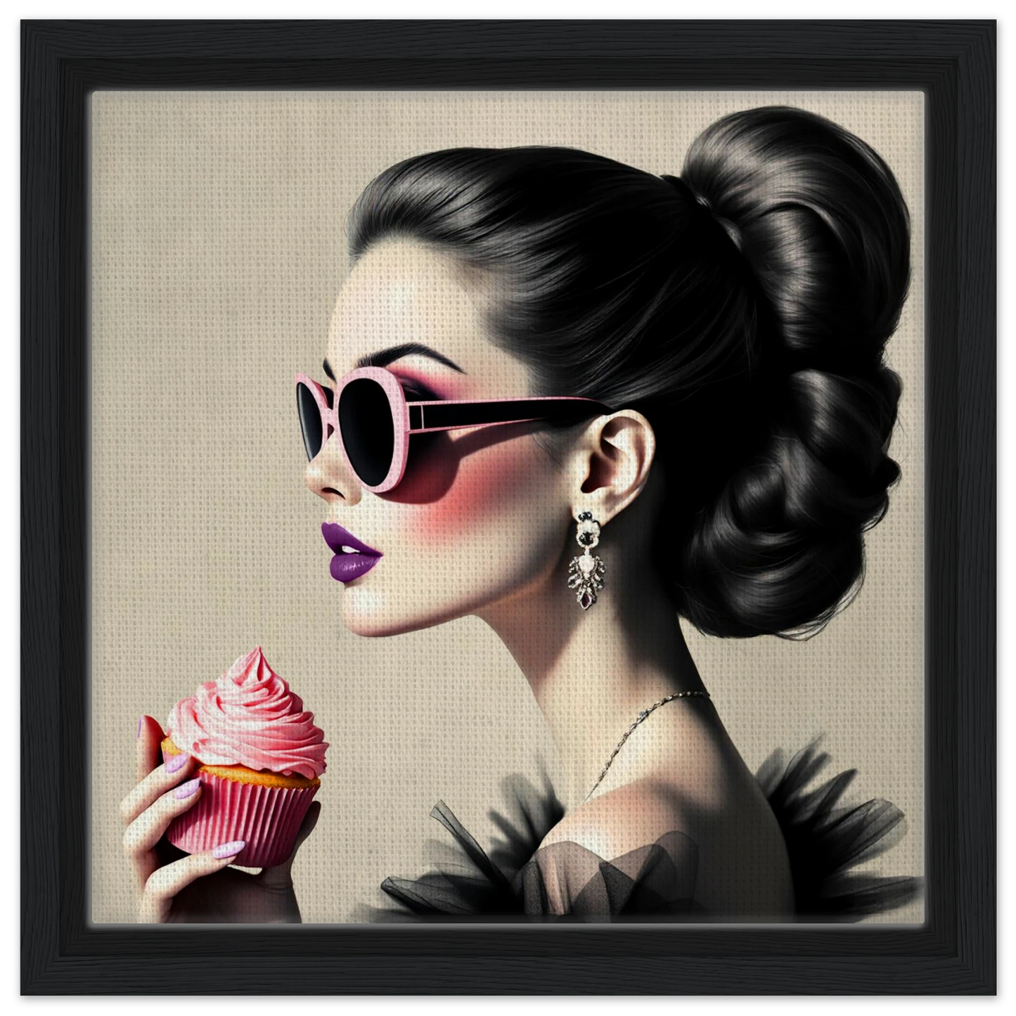 Retro Fashion Model Glam Cupcake Art Print 30x30 cm 12x12″ Framed Canvas