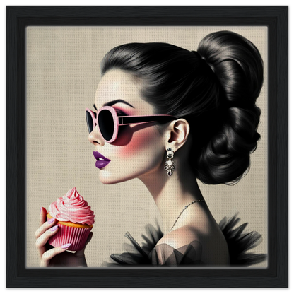 Retro Fashion Model Glam Cupcake Art Print 30x30 cm 12x12″ Framed Canvas