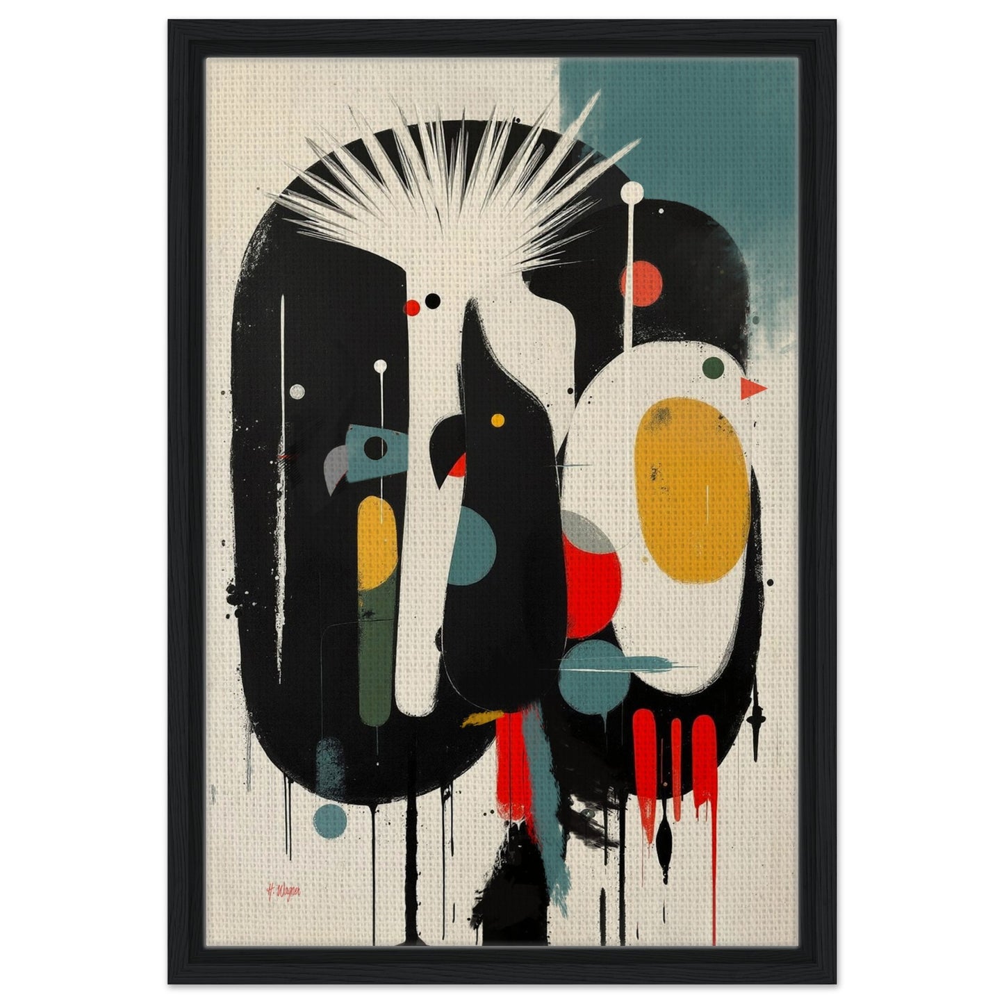 Modern Cockatoo Bird Art Poster Print - Framed Tropical Mid- Century Wall Decor Black Wood Frame 40x60 cm 16x24″ Framed Canvas