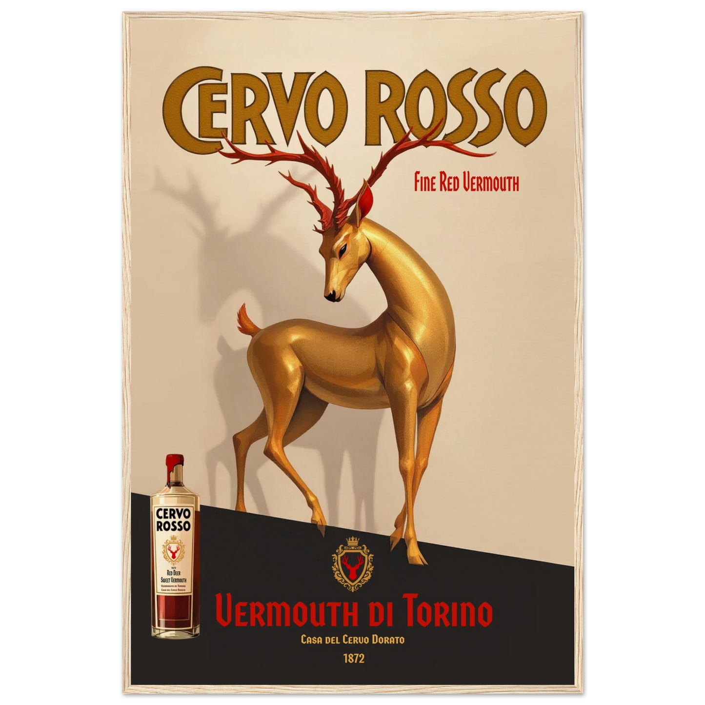 Art Deco Golden Deer Cocktail Bar Poster Print 60x90 cm 24x36″ Museum-Quality Matte Paper Wooden Framed Poster Light Wood Frame