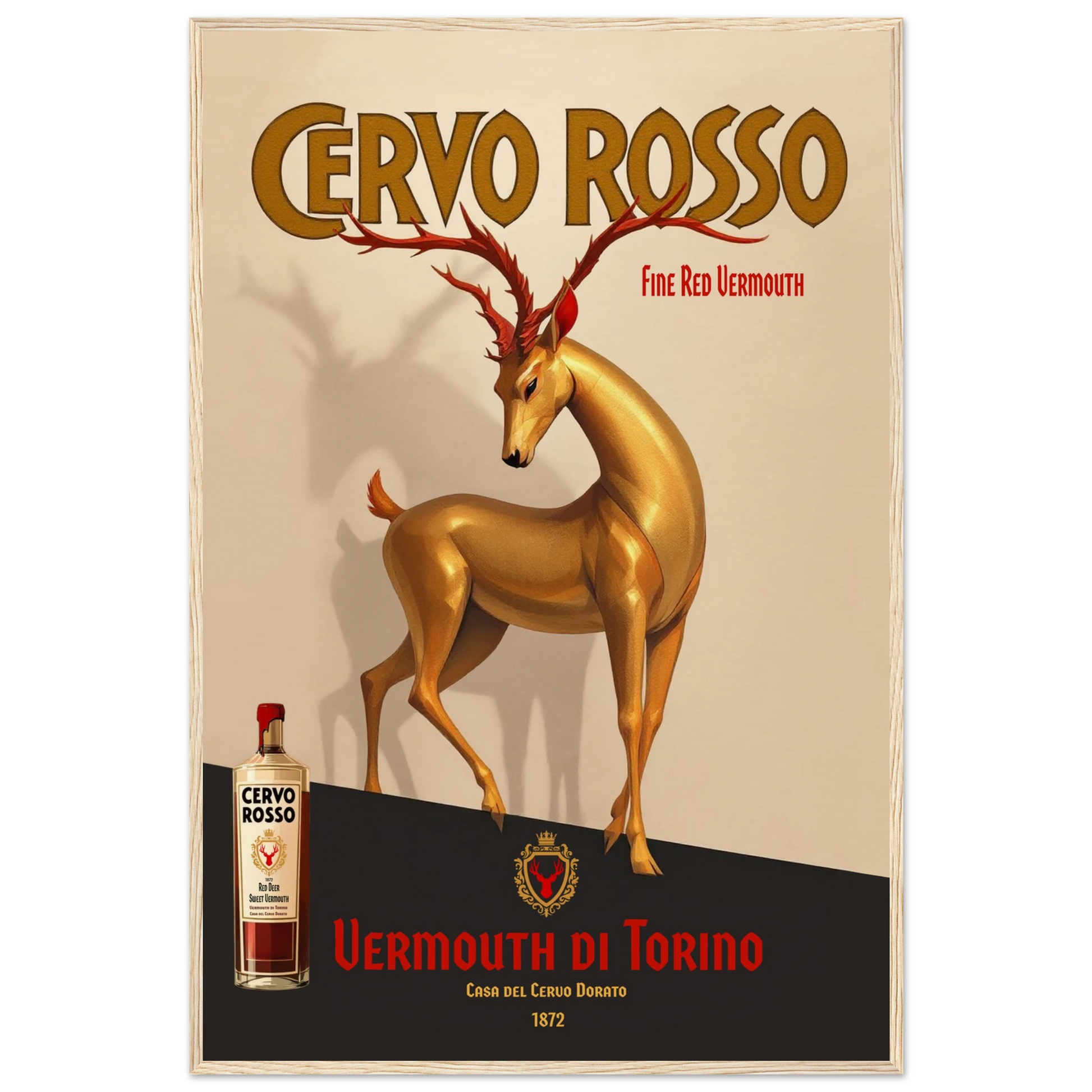 Art Deco Golden Deer Cocktail Bar Poster Print 60x90 cm 24x36″ Museum-Quality Matte Paper Wooden Framed Poster Light Wood Frame