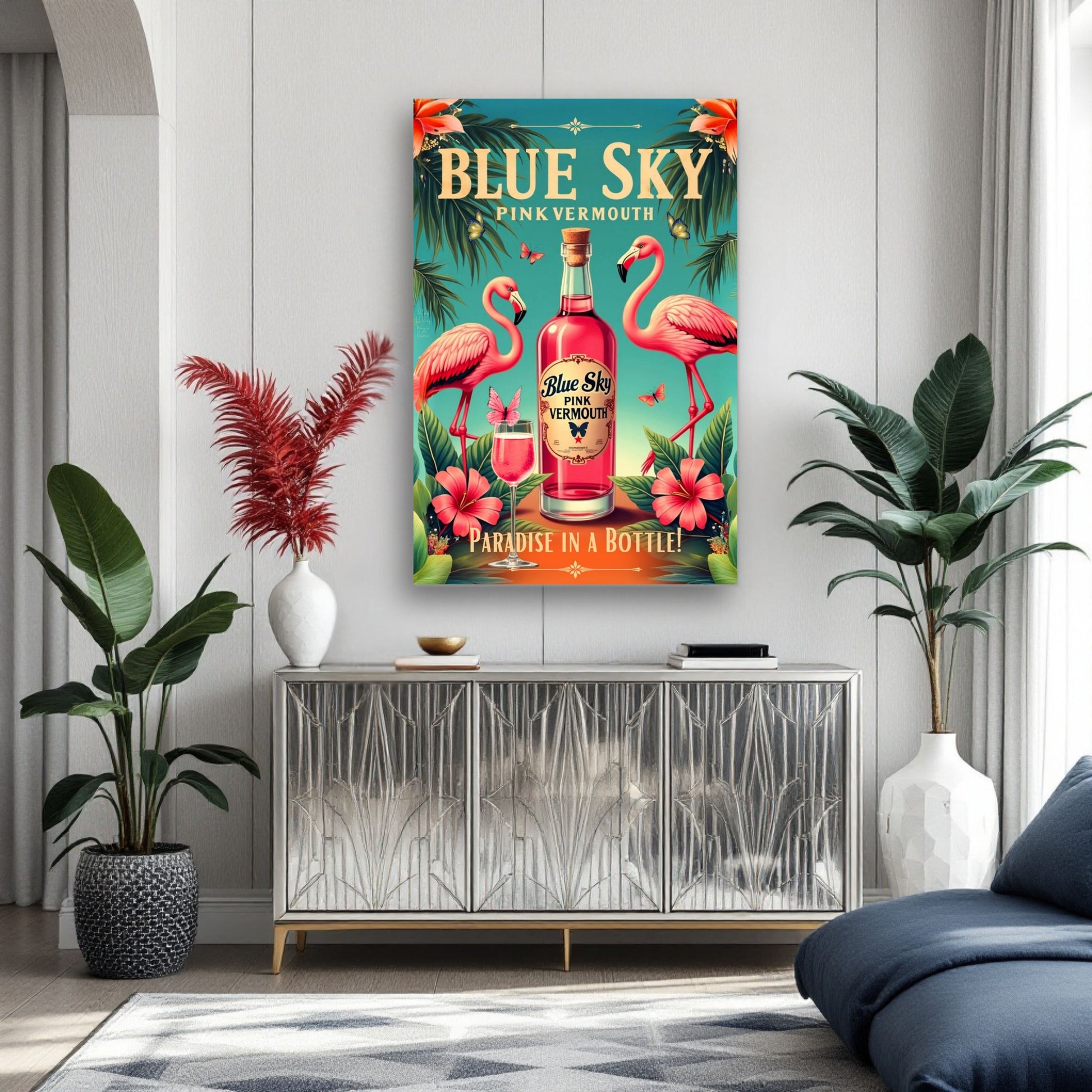 Vintage Pink Flamingo Tiki Bar Art Print