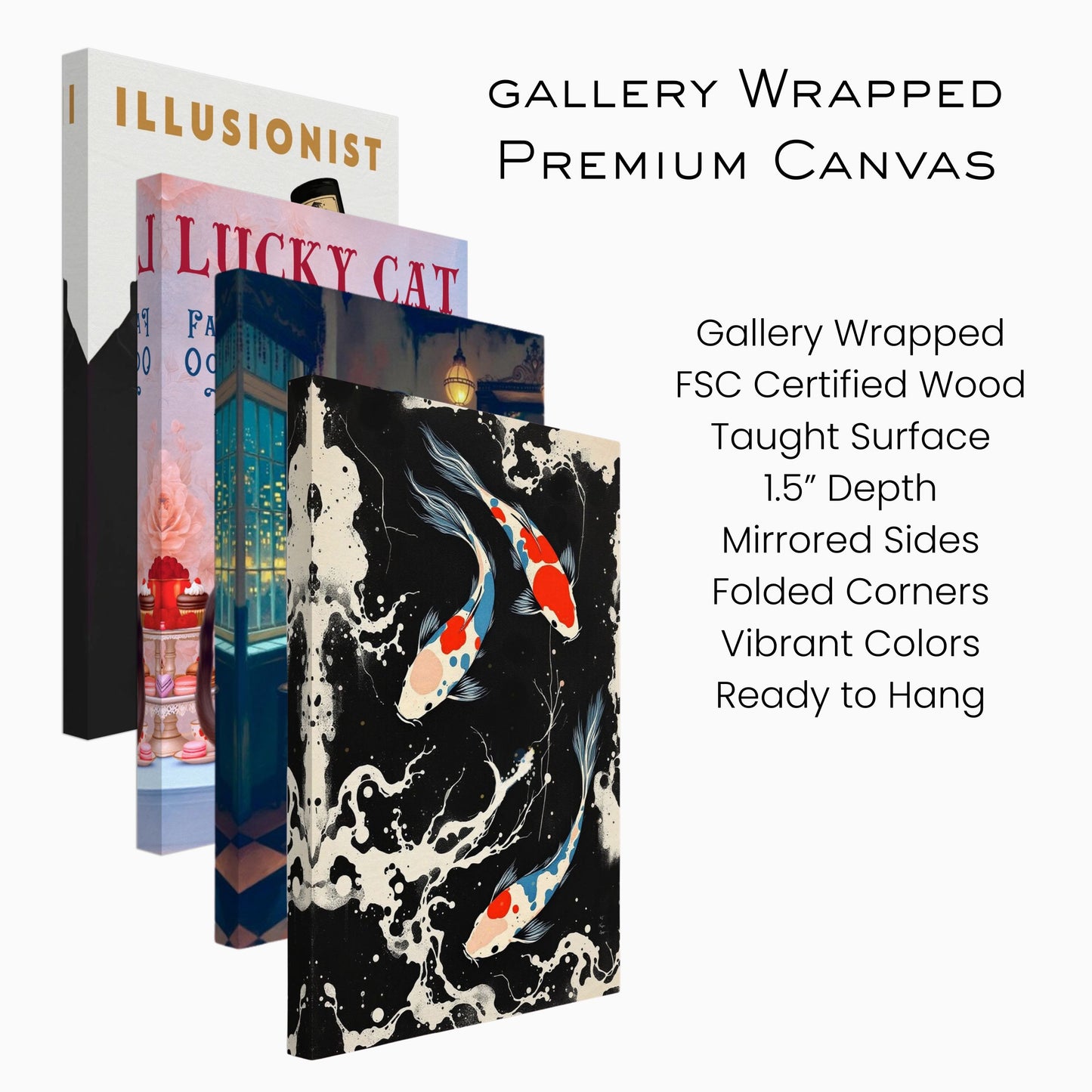 Mid-Century Modern Koi Fish Art Poster Print – Framed Abstract Black White Wall Décor