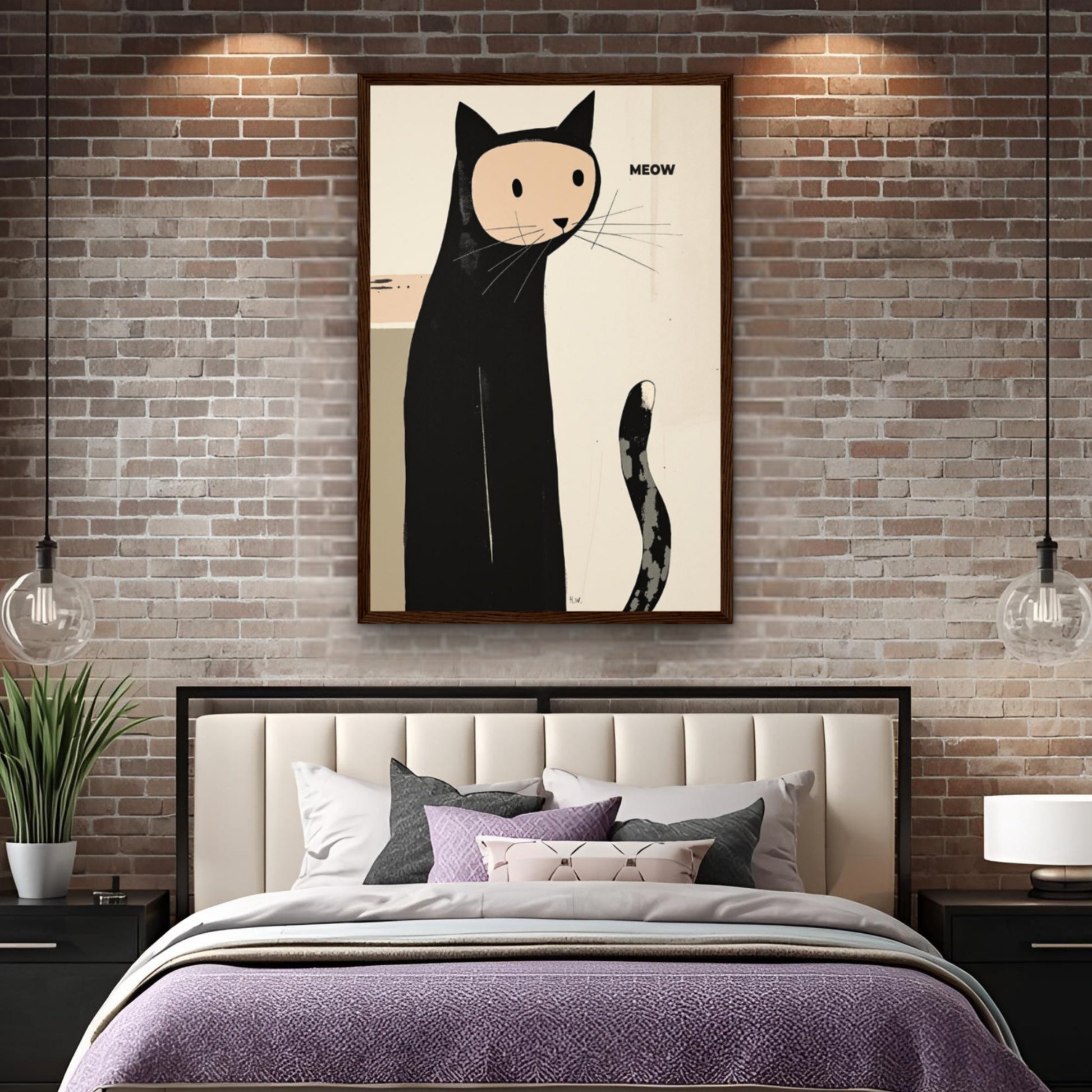 Quirky Modern Cat Art Poster Print