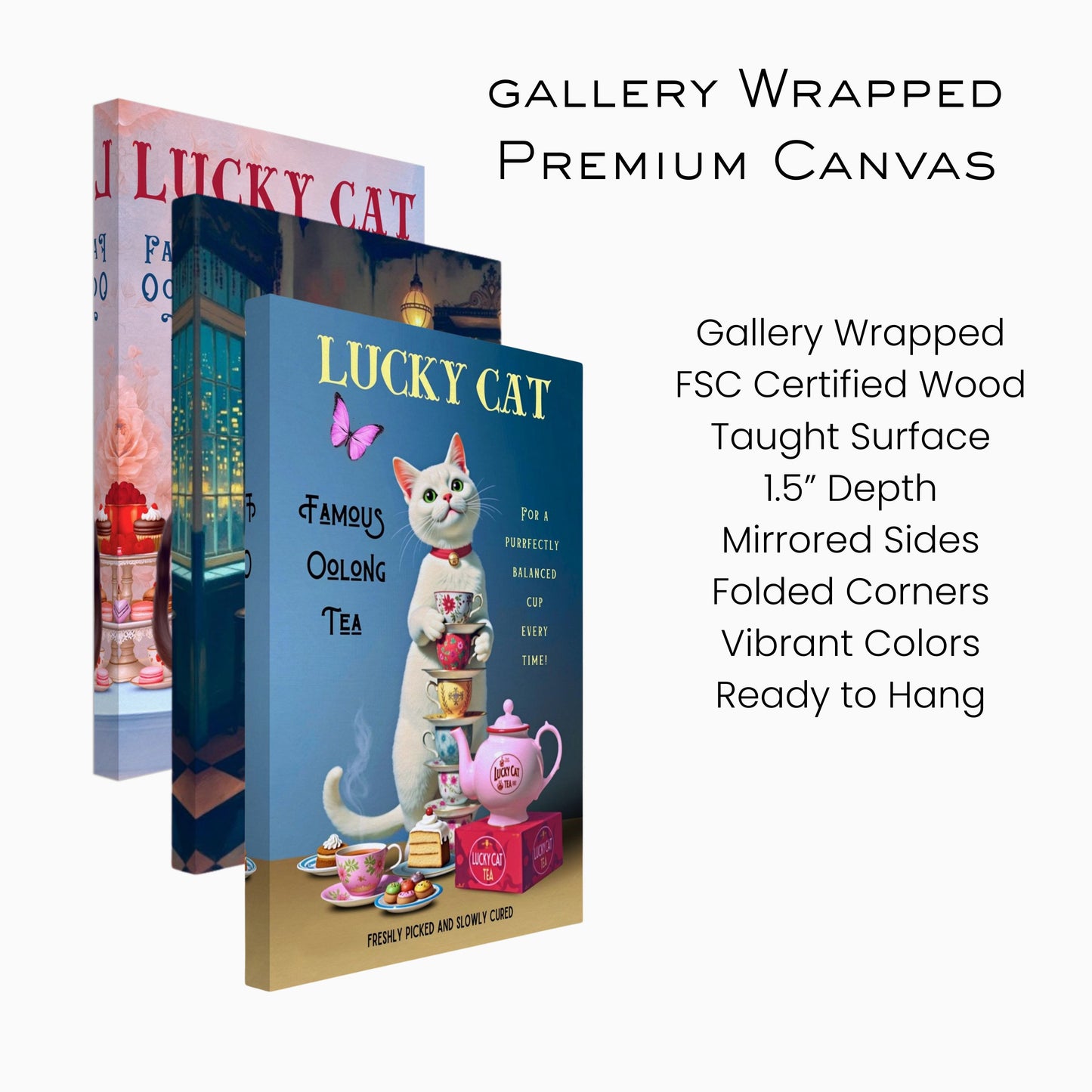 White Lucky Cat Tea Vintage Fine Art Print