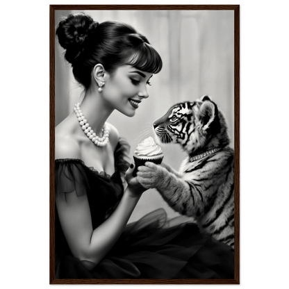 Audrey Hepburn Tiger Cub Art Print Dark Brown Wood Frame 40x60 cm 16x24″ Museum-Quality Matte Paper Wooden Framed Poster