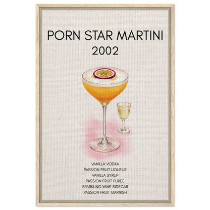 Porn Star Martini Bar Art Cocktail Print Light Wood Frame 60x90 cm 24x36″ Framed Canvas