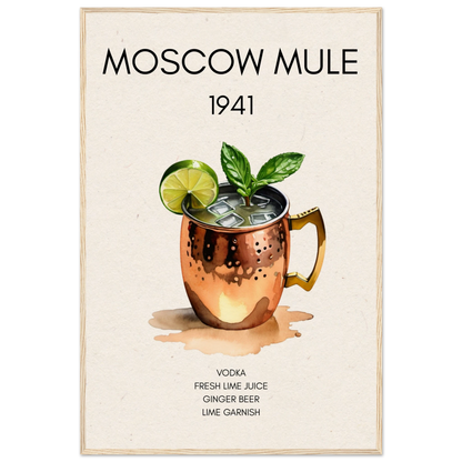 Moscow Mule Cocktail Bar Poster Print Light Wood Frame 60x90 cm 24x36″ Museum-Quality Matte Paper Wooden Framed Poster