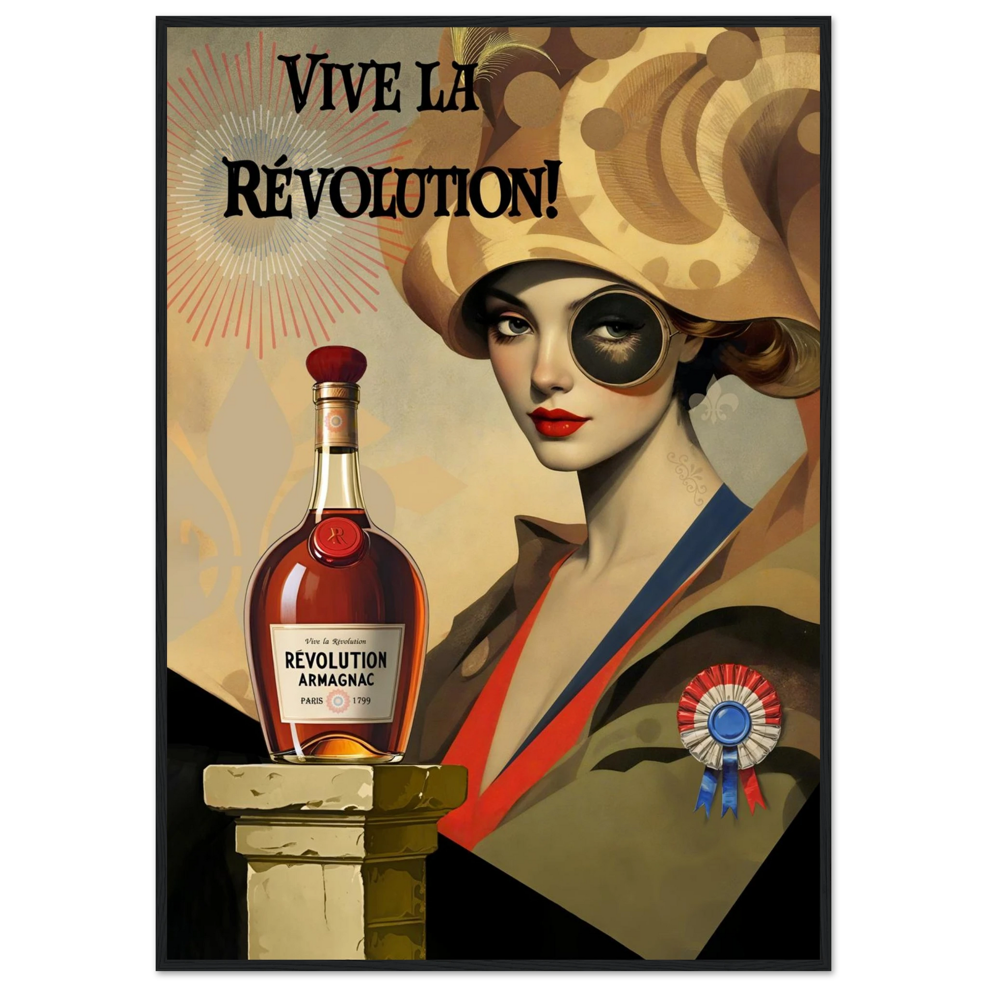 Vintage French Revolution Cognac Art Print Black Wood Frame 70x100 cm 28x40″ Classic Matte Paper Wooden Framed Poster