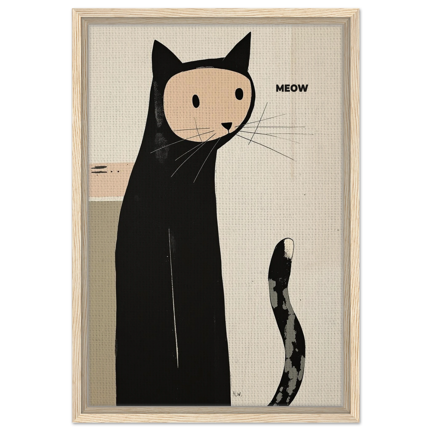 Quirky Modern Cat Art Poster Print 40x60 cm 16x24″ Framed Canvas Light Wood Frame