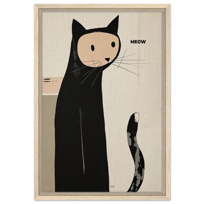 Quirky Modern Cat Art Poster Print 40x60 cm 16x24″ Framed Canvas Light Wood Frame