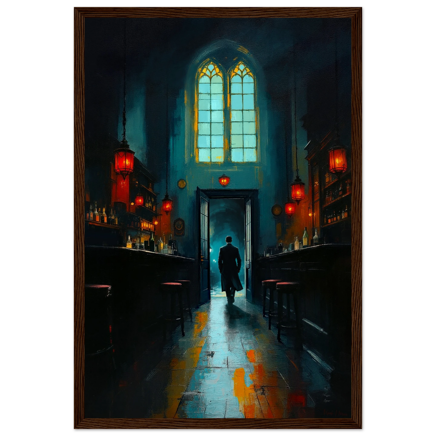 Speakeasy Bootleg Bar Prohibition Art Print Dark Brown Wood Frame 30x45 cm 12x18″ Museum-Quality Matte Framed Poster