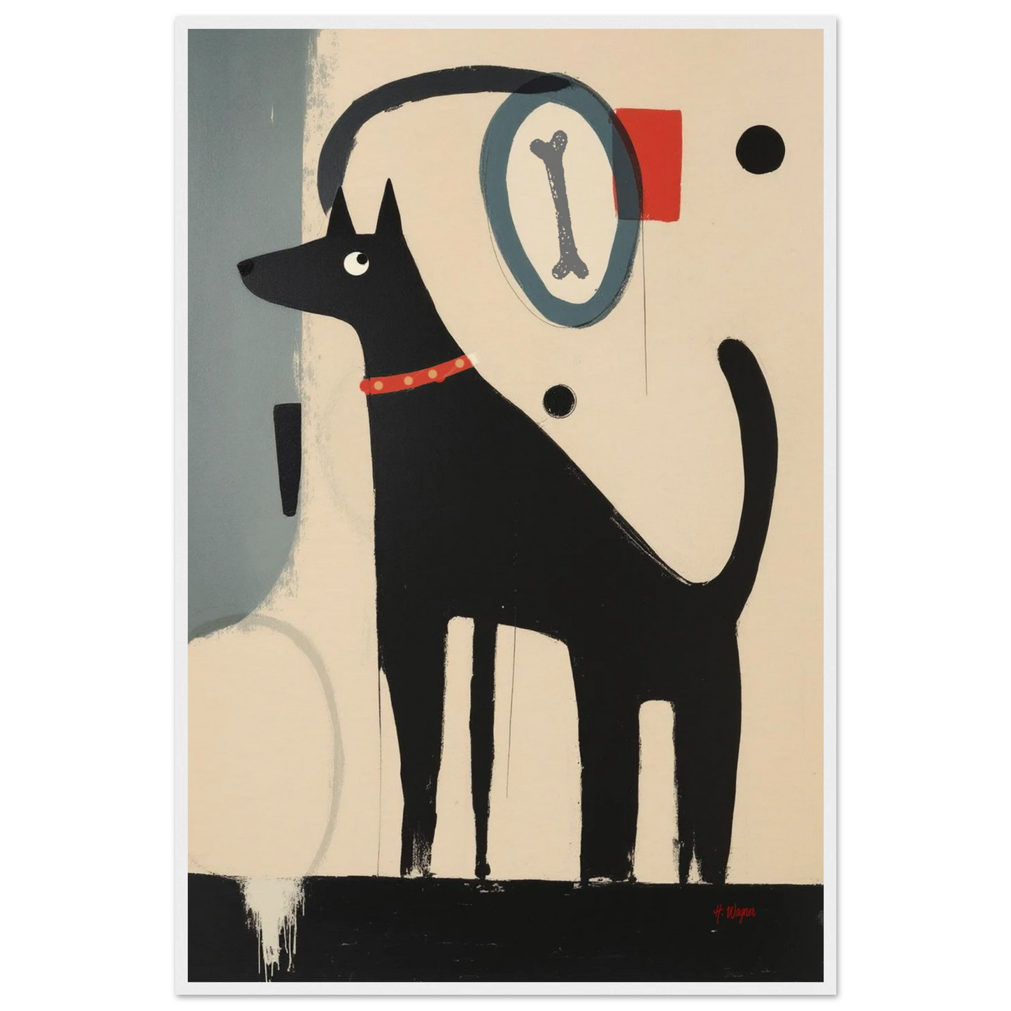 Quirky Modern Dog Art Print 60x90 cm 24x36″ Museum-Quality Matte Paper Wooden Framed Poster White Wood Frame