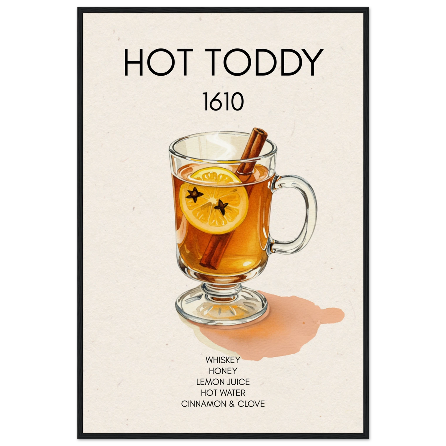Hot Toddy Cocktail Bar Art Print Black Wood Frame 60x90 cm 24x36″ Museum-Quality Matte Paper Wooden Framed Poster