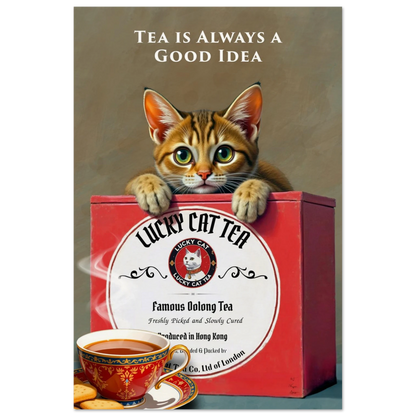 Tabby Lucky Cat Tea Vintage Kitchen Art Print No Frame 40x60 cm 16x24″ Museum-Quality Matte Paper Poster