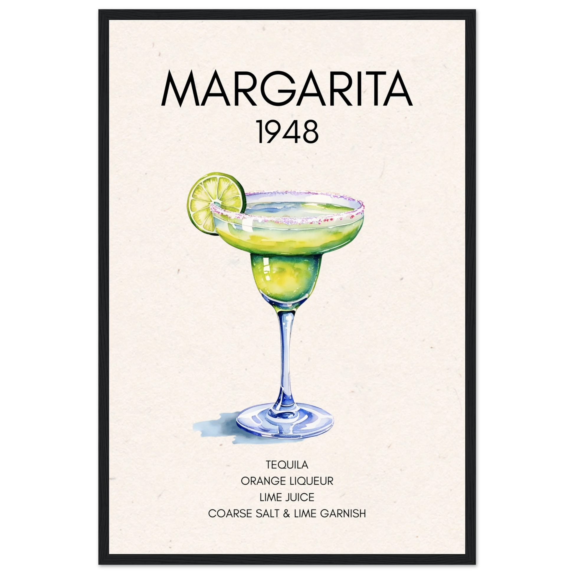 Margarita Cocktail Bar Art Print Black Wood Frame 40x60 cm 16x24″ Premium Matte Paper Wooden Framed Poster