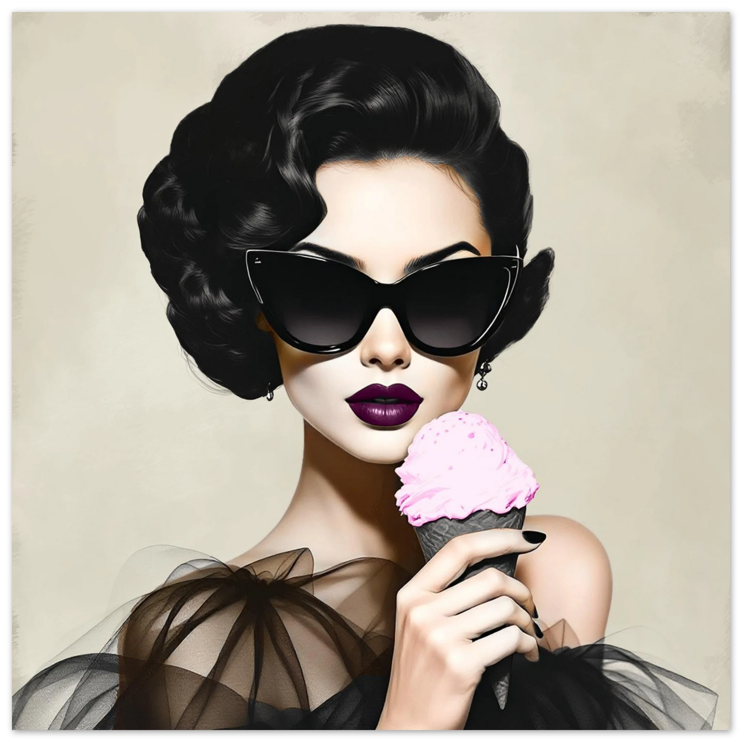 Retro Fashion Model Ice Cream Art Print 70x70 cm 28x28″ Premium Matte Paper Poster